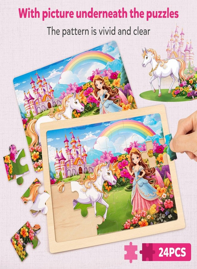 SYNARRY Large Unicorn Princess Fairy Wooden Puzzles for Girls Gift Box(12.2 * 9.4 in) - FSC Certified, 24 Pcs Puzzles for Kids Ages 4-6, Easter Basket Stuffers Valentines Day Gifts for Kids Ages 3-5 - Image 3